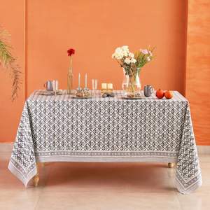 Mantel de acero azul indio estampado de algodón floral cubierta de mesa de comedor - Product Image 3