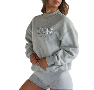 Custom Logo <b>Women's</b> Oversized Hoodies casual <b>Sweatshirts</b> Plus Size Crewneck Blank Pullover with <b>Long</b> Sleeves Breathable Features - Product Image 1