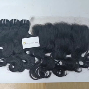 VIETGLOBAL 100% Conjunto de cabello humano vietnamita crudo 13X6 para extensiones de cabello virgen de grado y paquete de ondas corporales Frontal de encaje - Product Image 1