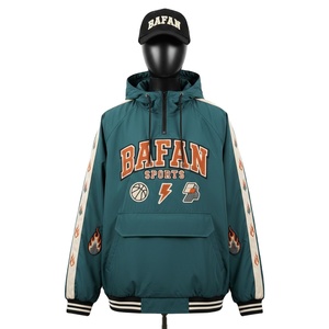 Veste coupe-vent pour homme en tissu polyester tissé, couleur sarcelle, panneau de manche, capuche, logo brodé personnalisé, veste coupe-vent pour homme - Product Image 1