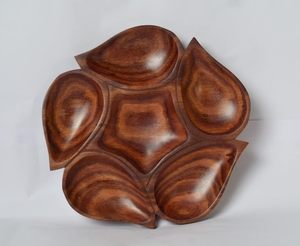 Plateau de service en bois avec 5 compartiments, design rond en forme de feuille, couleur naturelle, peint à la main, non toxique, moderne - Product Image 2