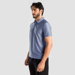 Polo 100% Polyester à texture DOT (JK Bleu) respirant, coupe courte, taille XL, avec logo brodé, couleur foncée, technique, tricoté uni - Product Image 3