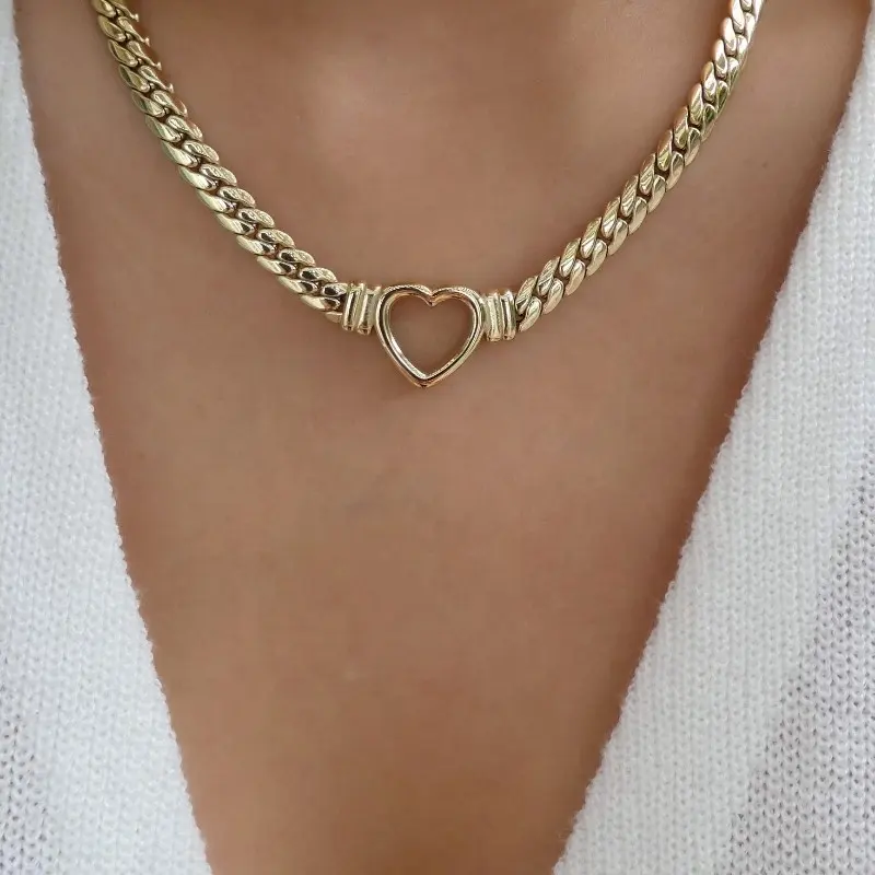 Gold plated 18k pvd Link Chain stainless steel Heart Shaped Necklace Choker Personalized custom jewelry for women