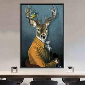 Tableau sur toile imprimé Cerf en costume : Décoration murale élégante pour loft, TOILE ENCADRÉE NOIRE - Product Image 1