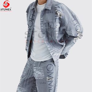 2023 Fashion Hot Selling Men's Denim Suit Custom Two Piece <b>Set</b> High Street Style 100% Cotton Quick Dry Breathable Bicycle Jacket - Product Image 5