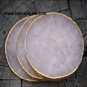 Feng Shui naturel hexagone forme Rose Quartz sous-verres semi-précieux pierre artisanat doré jante bords améthyste guérison maison décorative - Product Image 4