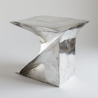 Table console artistique moderne en aluminium socle sculptural torsadé finition argent poli meubles de salon de luxe décor