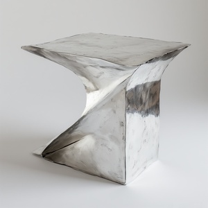 Mesa de consola de aluminio artística moderna Base de pedestal torcida escultural Acabado plateado pulido Decoración de muebles de sala de estar de lujo - Product Image 4