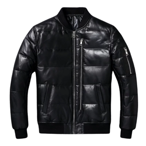 Chaqueta acolchada negra para hombre, chaqueta acolchada con capucha de piel de cordero auténtica - Product Image 5