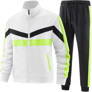 Ensemble de survêtement pour homme blanc, décontracté, veste à manches longues avec fermeture éclair intégrale et pantalon de jogging, tenue de sport - Product Image 1
