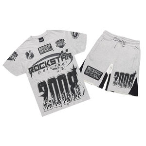 Vêtements d'été vintage pour hommes 100% coton ensemble de shorts d'été gris DTG imprimé respirant tissé tricoté Logo personnalisé - Product Image 1