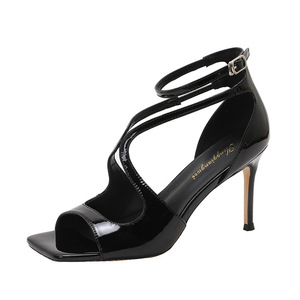 Sandales à talons hauts pour femmes de haute qualité, en cuir véritable, polyvalentes, confortables et décontractées - Product Image 1