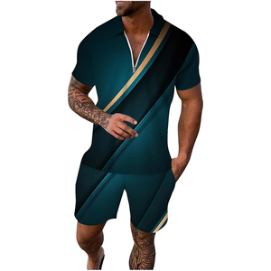 Conjunto de camisa y pantalones cortos con cremallera y estampado gráfico para hombre, conjunto a juego de ropa de salón para hombre de alta calidad al por mayor - Product Image 5