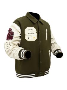 Veste universitaire de couleur unie de qualité supérieure pour hommes, uniforme de baseball ample à la mode, veste bombardier en toile imperméable et coupe-vent, veste décontractée - Product Image 6