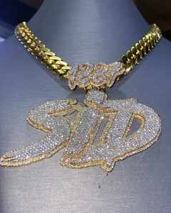 Charmes pour hommes plaqués or jaune 18 carats avec 3 moissanites véritablement taillées, style hip-hop, certifiés GRA, lettres SID, fêtes, cérémonies hindoues - Product Image 2