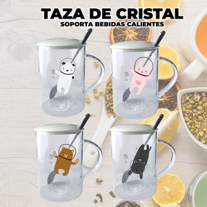Tazza in Vetro Leggera con Divertenti Disegni di Animali, Include Coperchio e Cucchiaio - Product Image 3