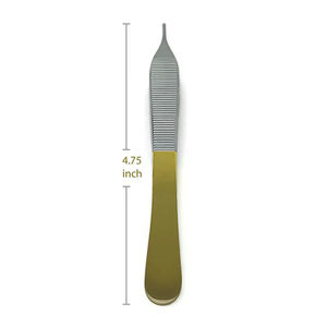 Pinzas de disección Adson Brown con mango dorado, 1x2 dientes, acero inoxidable, instrumento quirúrgico manual, certificado CE para trasplante capilar - Product Image 2