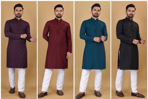 Nouvelle collection de kurtas pour hommes avec de riches broderies sur le devant et le dos, en vente en ligne - Product Image 5