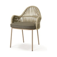 Fauteuil d'extérieur en corde avec structure en métal peint et coussin en tissu