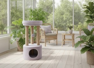 Torre para Gatos Amistar Lavender Cloud, de Piel Sintética Ecológica y Duradera, Fácil de Montar, 95 cm de Altura, Embalaje en Cartón, para Animales Pequeños - Product Image 6