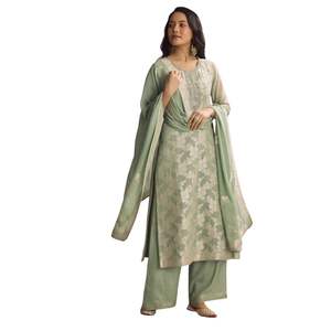 Costume Bandhani Palazo en soie orange clair avec broderie Vente en gros Vêtements ethniques pour femmes Usine de vêtements OEM Fournisseur en vrac Mode - Product Image 1