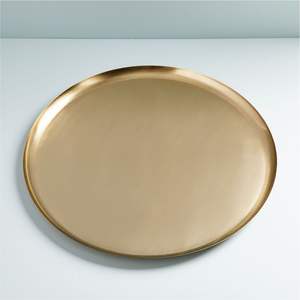 Assiette de présentation écologique en acier inoxydable, finition or brossé métallisé, bord perlé décoratif pour service de table et banquet - Product Image 2