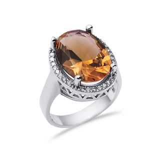 Élégant Ovale Sultanite Solitaire Cluster Anneau CZ Halo Accent Plaqué Rhodium Finition Turque En Gros 925 Bijoux En Argent Sterling - Product Image 3