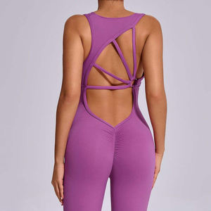 Stretchy Tight Fitness Bodysuits And Jumpsuits Running <b>Gym</b> Yoga Wear Breathable Sleeveless Full-Length Spandex Fitness Bodysuit - Product Image 6