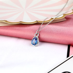 Collana con Pendente a Goccia in Argento Sterling 925 con Zircone Blu, Gioiello Elegante per Outfit da Cerimonia - Product Image 2