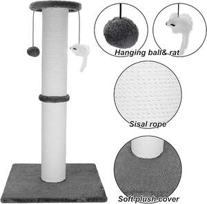 Griffoir pour chat en bois moderne extra-haut de 33 pouces, robuste, avec corde en coton épaisse, base stable et jouets suspendus interactifs - Product Image 2