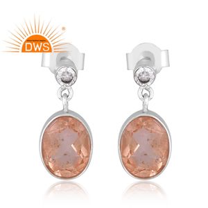 Nuevo diseño elegante plata esterlina natural doblete morganita cuarzo y Cz pendiente de piedras preciosas joyería personalizada para mujer regalo para ella - Product Image 1