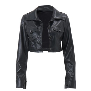 Women's Retro Cool Girl <b>Short</b> Leather <b>Jacket</b> Solid Color Casual Daily Long <b>Sleeve</b> Button <b>Jacket</b> Autumn Coat - Product Image 5