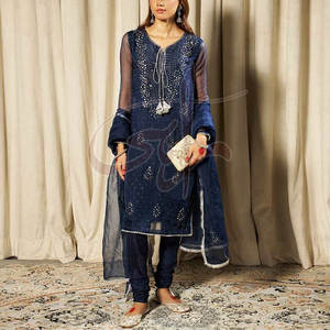 Traje Formal de Organza/Seda Cruda Plateado Brillante para Mujer con Trabajo de Mukesh, Elegancia Lunar para Toda Ocasión - Product Image 3