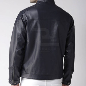 High Quality <b>Winter</b> <b>Leather</b> <b>Jacket</b> with Stand Collar and Front Logo Customized Design for Men - Product Image 4