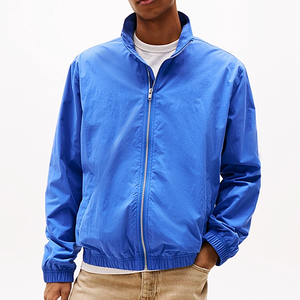 Veste coupe-vent pour homme OEM, col montant bleu, légère, fermeture éclair, séchage rapide, vêtement d'extérieur décontracté - Product Image 1