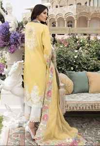 Pelouse brodée de luxe indienne/pakistanaise 3 pièces Salwar Kameez Collection de vêtements de fête à vendre en soie - Product Image 2