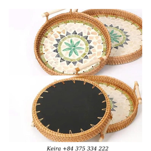 Plateau en rotin nacre fait à la main, plateau en coquille de rotin pour table à manger, service et décoration, Vietnam - Product Image 4