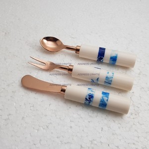 Juego de cubiertos de acero inoxidable hecho a mano indio, mango de resina de Color naranja y blanco, último diseño, fiesta de oficina, cocina usada - Product Image 3