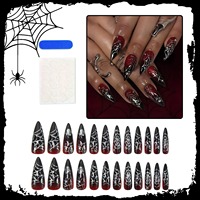 HYC-DZ-650 Faux Ongles à Coller Réutilisables, Longs Stilettos, Motif Araignée Mystérieuse d'Halloween, Couverture Complète, Design Gothique, 24 Pièces