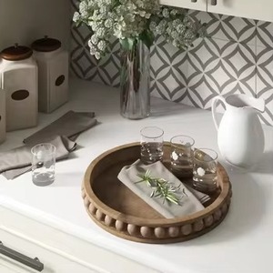 Plateau de service en bois au fini blanc, plateau en bois élégant pour servir des aliments dans la cuisine à domicile, les hôtels et les restaurants - Product Image 3