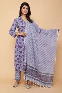 Conjunto de Kurti Plazzo de Algodón Pesado con Estampado Elegante y Dupatta para Mujer, Ideal para Festivales y Uso Diario - Product Image 4