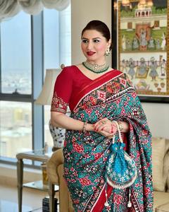 Indio paquistaní Bollywood suave Vichitra seda tela bordado Sari último exclusivo Sari étnico nupcial fiesta desgaste boda - Product Image 2