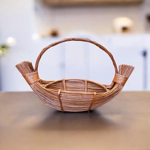 Vintage Norwegian Boat <b>Basket</b> | <b>Large</b> <b>Wicker</b> Fruit Bowl | Mid-Century Rattan Longboat <b>Basket</b> - Product Image 1