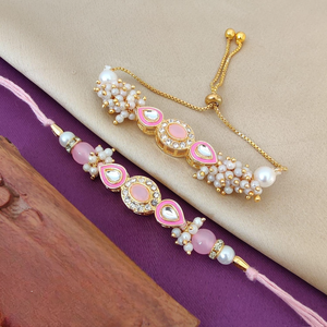 Beautiful Premium Quality Kundan Bhaiya Bhabhi Rakhi Combo Kundan Rakhi For Rakshabandhan Indian Traditional Pearl Rakhi Combo - Product Image 3