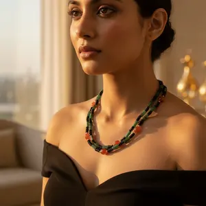 Collar de Cuentas de Jade Verde Vintage y Cornalina para Mujer, Opción de Regalo de Moda - Product Image 2