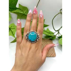 Fred Francis Highgrade Kingman Turquoise & Sterling Silver <b>Adjustable</b> <b>Ring</b> with Bezel Setting Everyday Wear <b>Ring</b> - Product Image 1