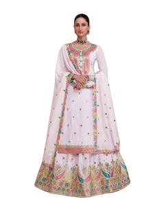 Traje Sharara de trabajo de secuencia de bordado de seda Chinon de último diseñador por Fab Zone - Product Image 1