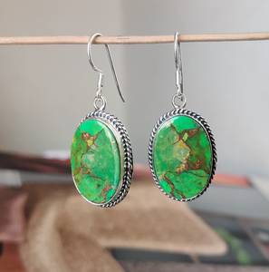 925 Sterling Silver Green Copper <b>Turquoise</b> Oval Gemstone Earrings Elegant Wedding/Party Christmas Gift for Women - Product Image 1