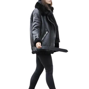 Chaqueta de piel de oveja negra de primera calidad para mujer, abrigo superventas, ropa de calle, chaqueta Bomber elegante para mujer - Product Image 3