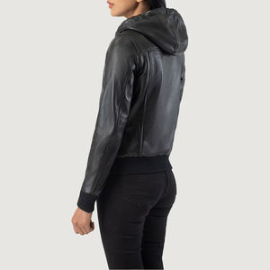 Blouson aviateur en simili cuir pour femme, style à capuche, vêtements d'extérieur décontractés, mode moto pour femmes, hiver, automne - Product Image 6